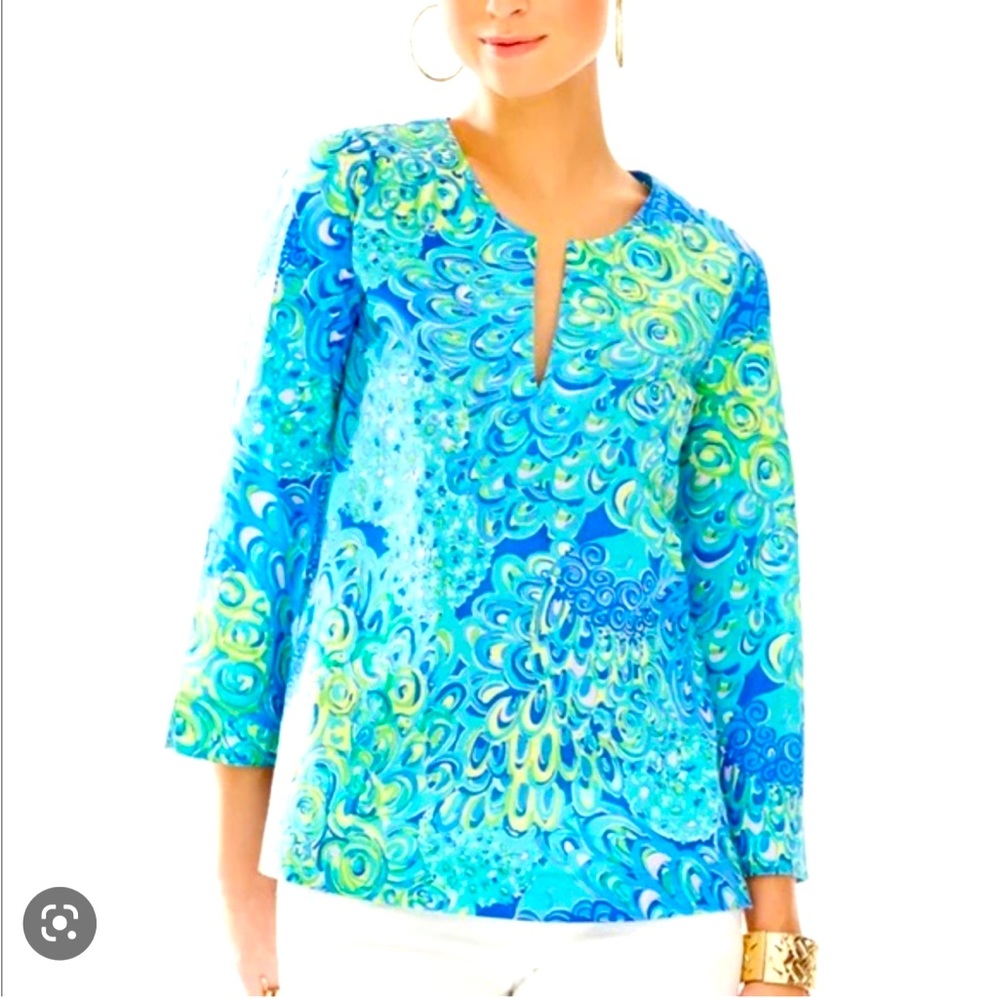 Lilly Pulitzer Amelia Island Sea Blue Lagoon Tunic Top